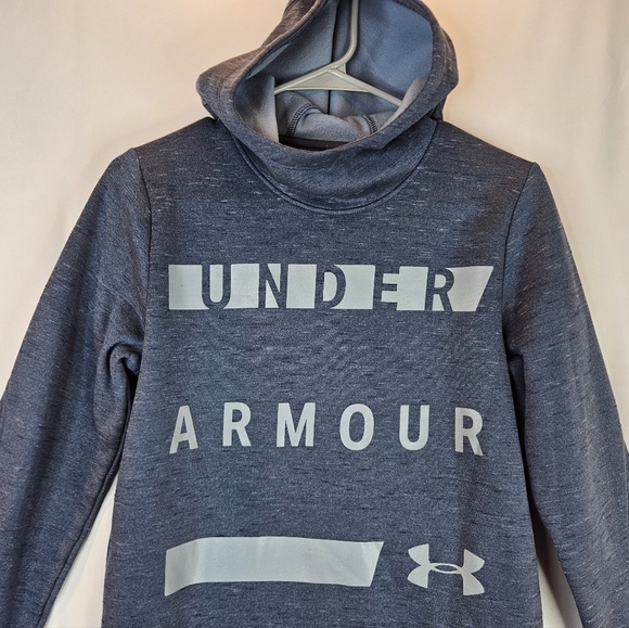 Under Armour Gray Pull Over Hooded Fleece Graphic Sweatshirt Womens sz XS - Picture 3 of 10